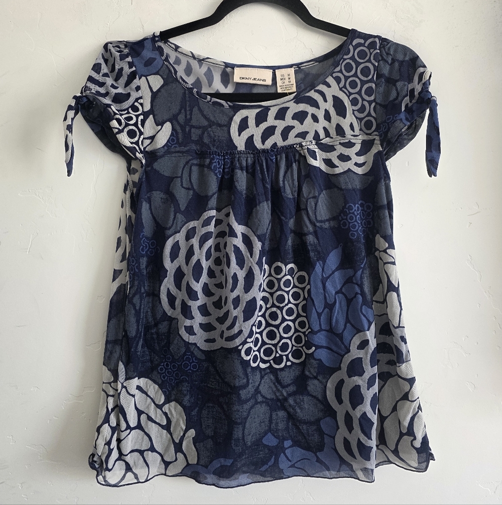 Dkny Navy Floral Short Sleeve Top